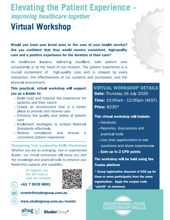 Elevating the Patient Experience – Improving Healthcare Together Event Flyer