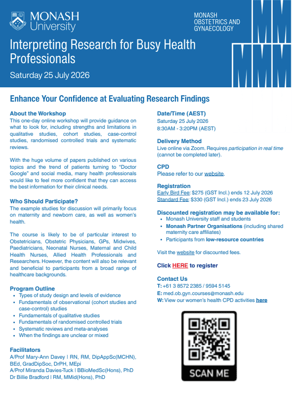 Interpreting Research for Busy Health Professionals Event Flyer